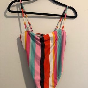 Rainbow strip one piece bathing suit